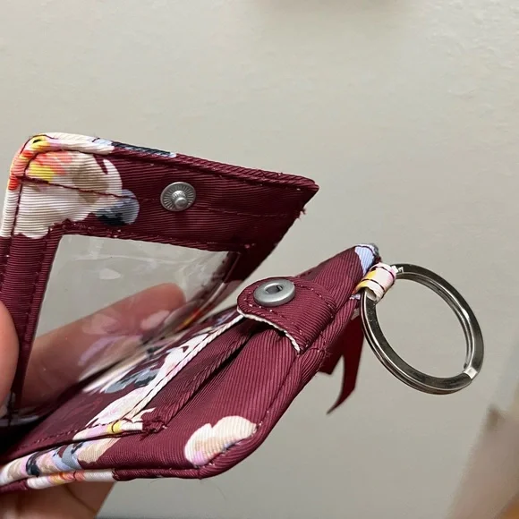 •VERA BRADLEY• RFID Deluxe Zip ID Case Blooms and Branches Burgundy Card Holder - Picture 3 of 9